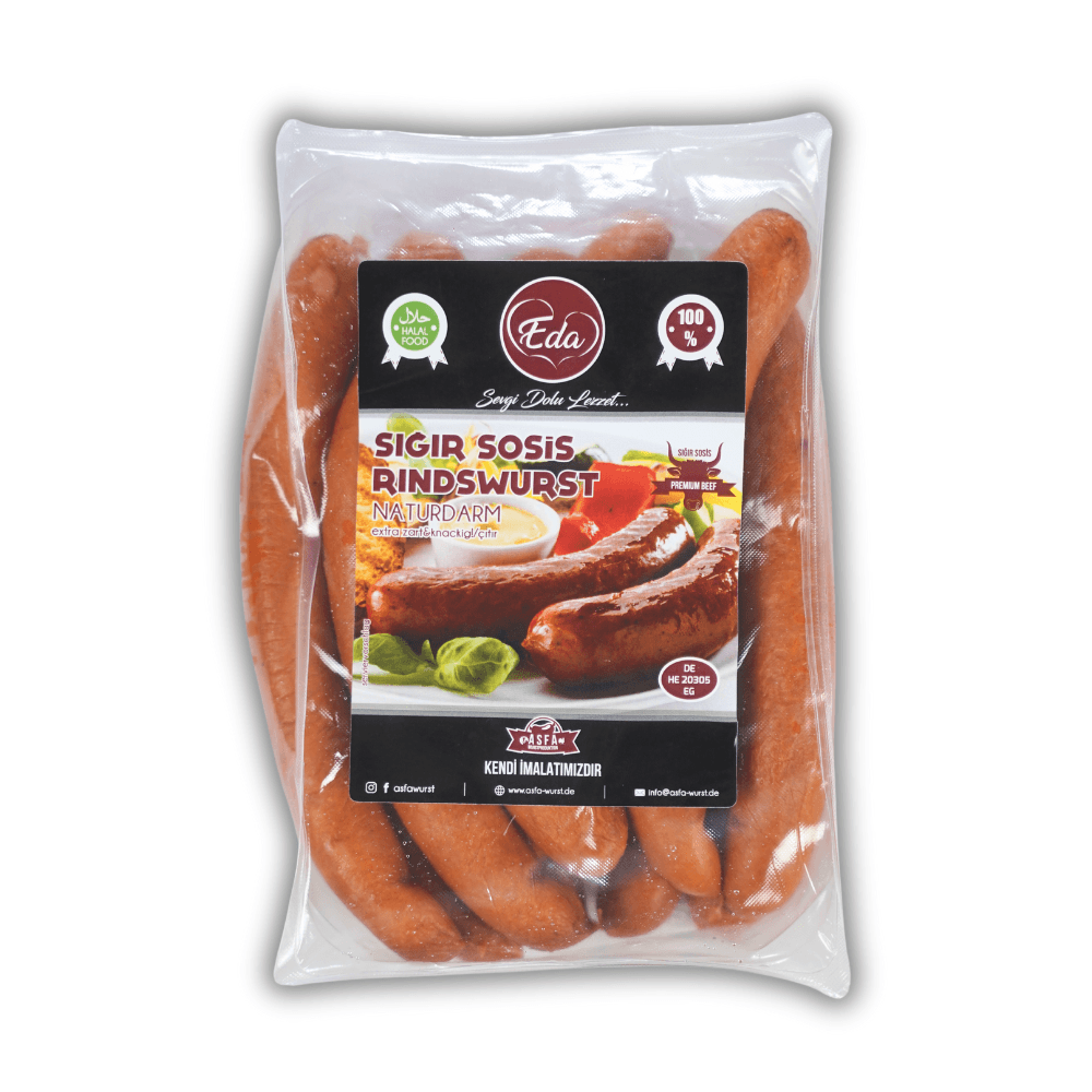 Halal Beef Sausages in Natural Casing – Mild (Non-Spicy) BBQ Grilling Sausages
