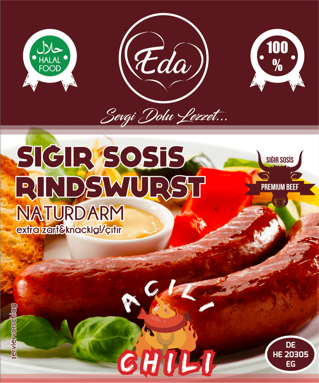 Halal Beef Sausages in Natural Casing – Spicy BBQ Grilling Sausages